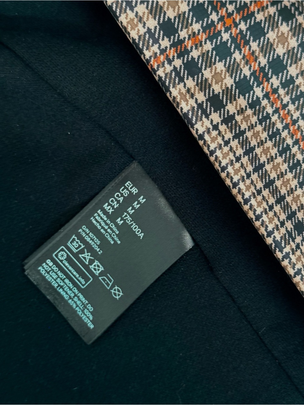 H&M Plaid Waterproof Coach Rain Jacket Tan Black Men’s Medium NWT - Picture 11 of 12